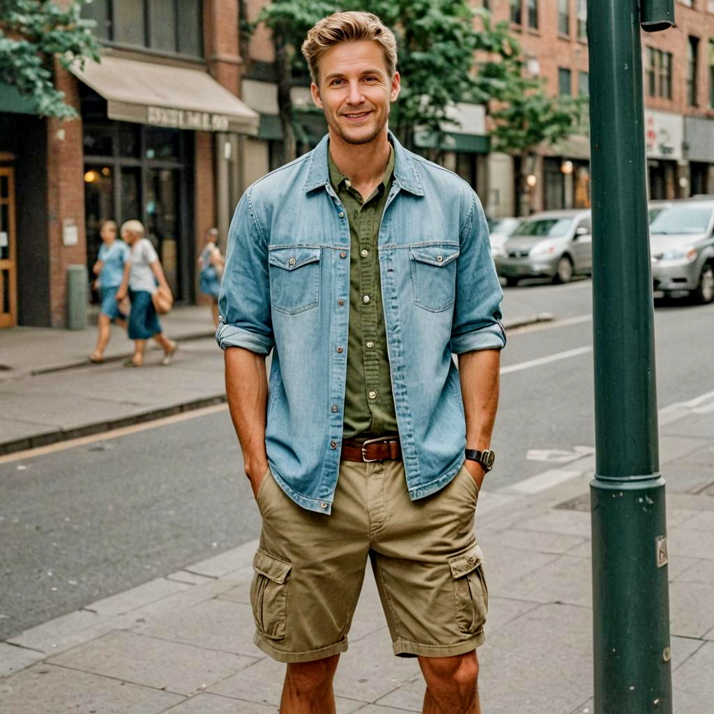 Stylish Man in Summer Outfit on City Street