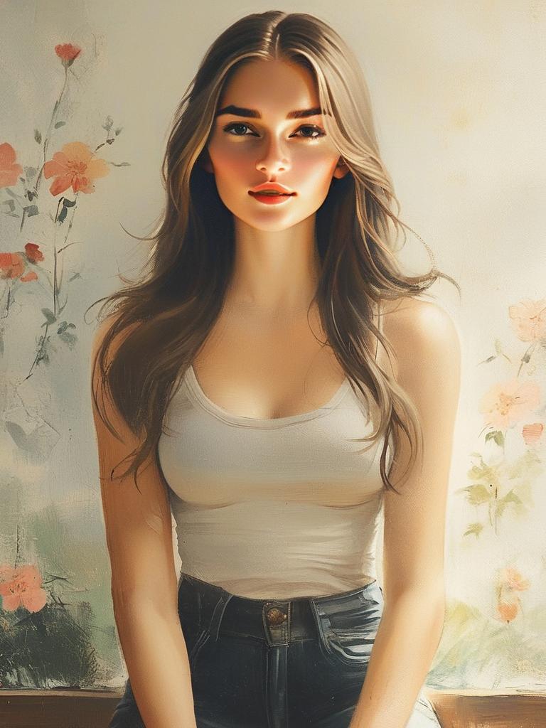 Captivating Portrait of Woman with Floral Background