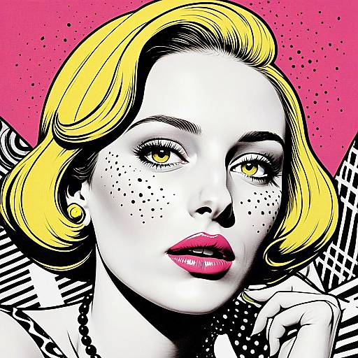 Pop Art Portrait of Woman with Yellow Hair and Geometric Background