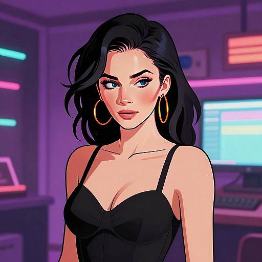 Stylish Gen Z Woman Digital Illustration with Neon Background