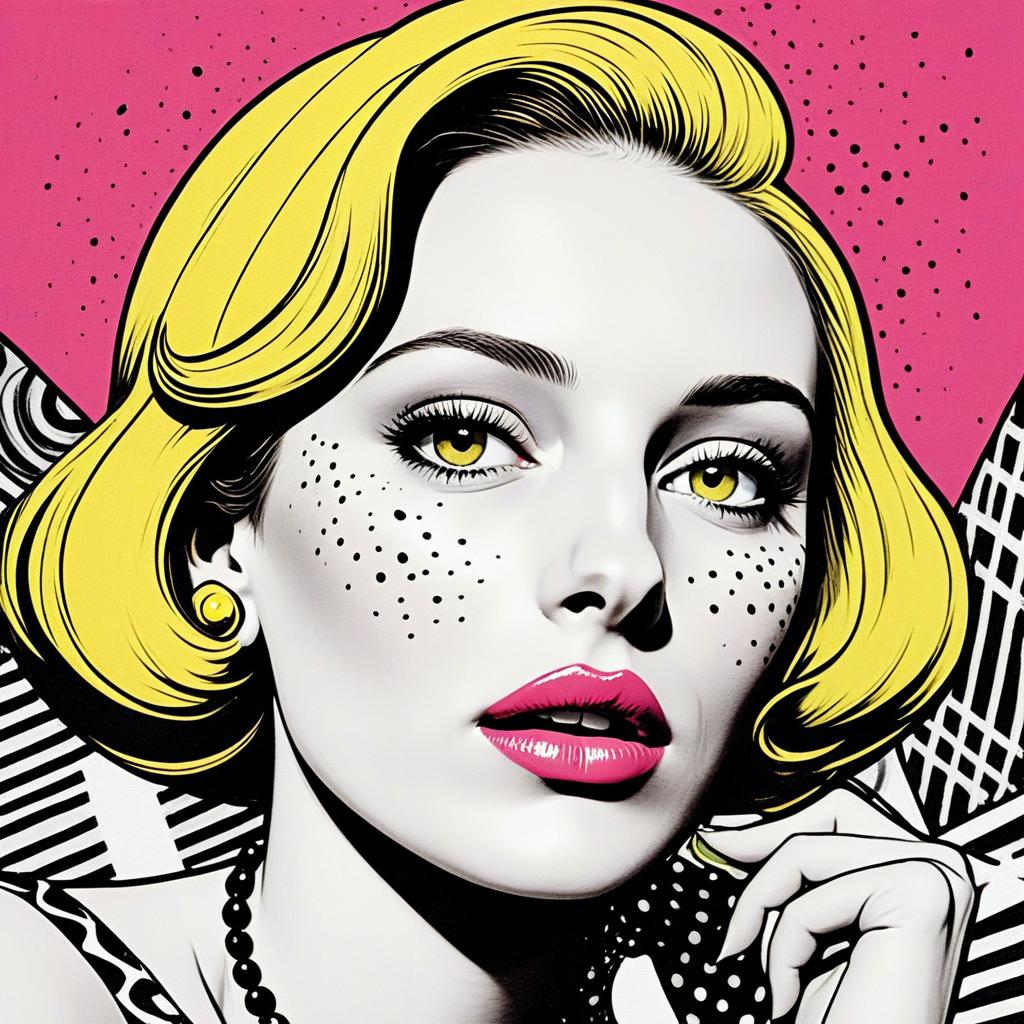 Pop Art Portrait of Woman with Yellow Hair and Geometric Background