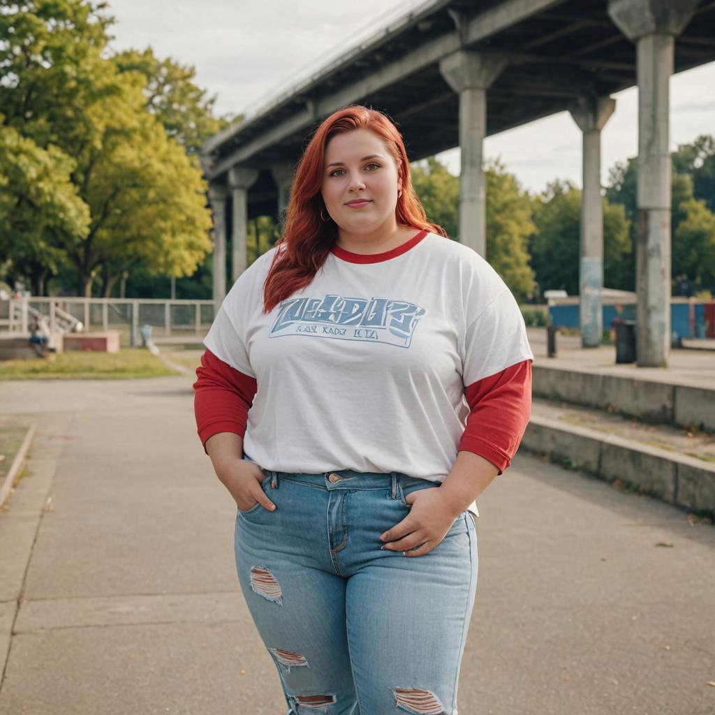 Confident Woman with Red Hair in Casual Attire