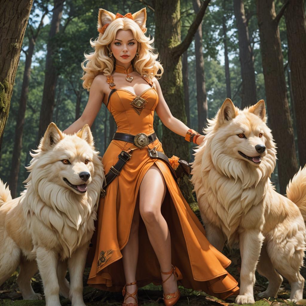 Fantasy Woman with Arcanine Pokémon in Forest