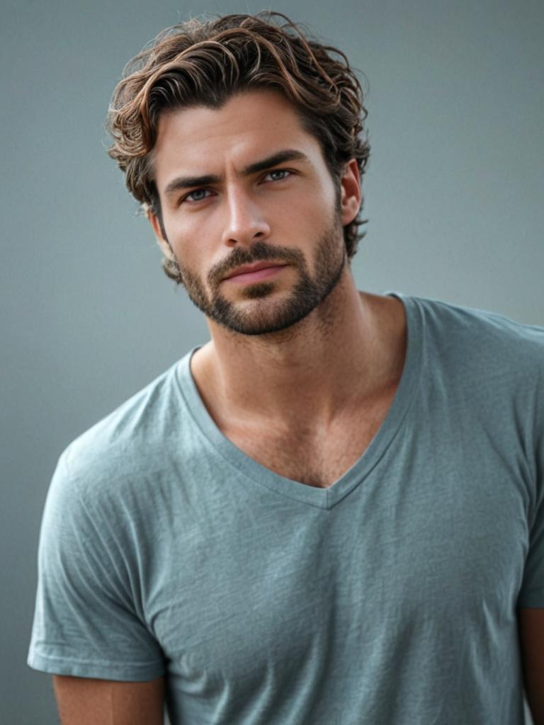 Casual man in v-neck t-shirt