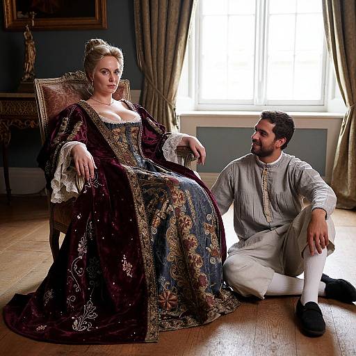 18th Century Aristocratic Woman and Man in Historical Period Costume Indoor