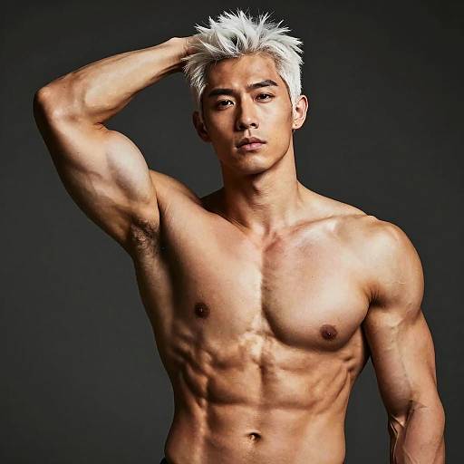 Shirtless Muscular Young Man with Platinum Blonde Hair Fitness Portrait