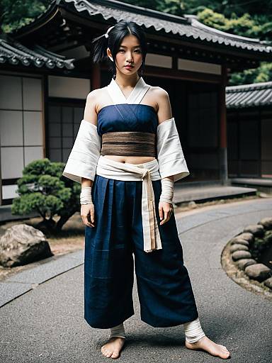 Dororo Character Inspired Traditional Outfit in Japanese Garden