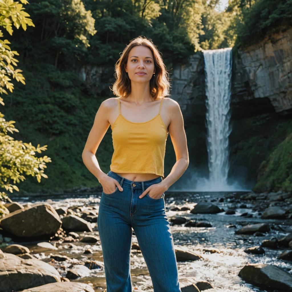 Confident Woman by Waterfall