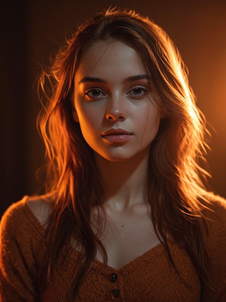 Warm Cinematic Portrait of Young Woman with Natural Expression