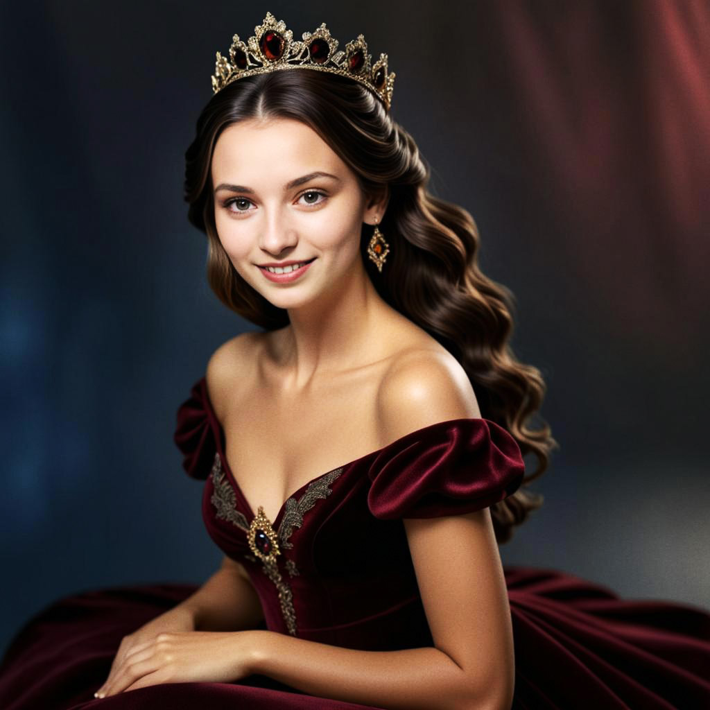 Elegant Woman in Dark Red Gown - Fairytale Princess