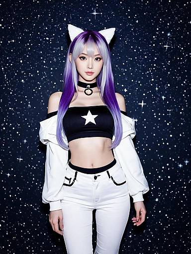 Moona Hoshinova Inspired 1st Costume Anime Cosplay with Purple Hair and Cat Ears