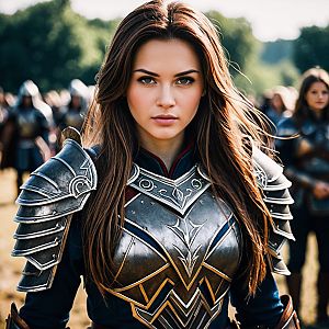 Confident Woman in Medieval Armor