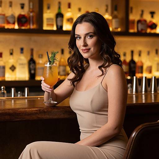 Elegant Woman Enjoying Cocktail at Stylish Bar