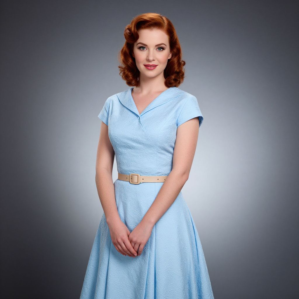 Vintage 1950s Style Woman in Light Blue Dress