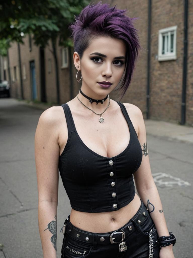 Confident Punk Woman in Urban Alley