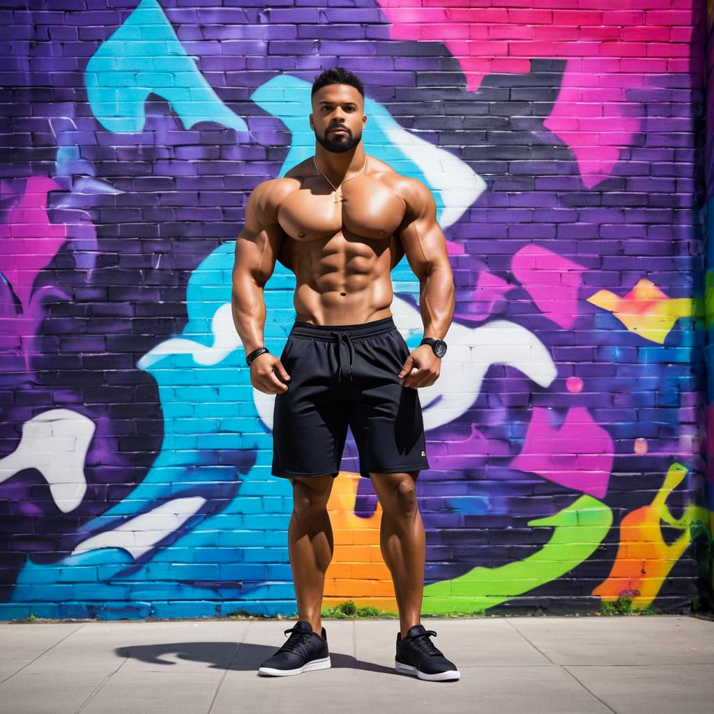 Muscular Man Against Graffiti Background