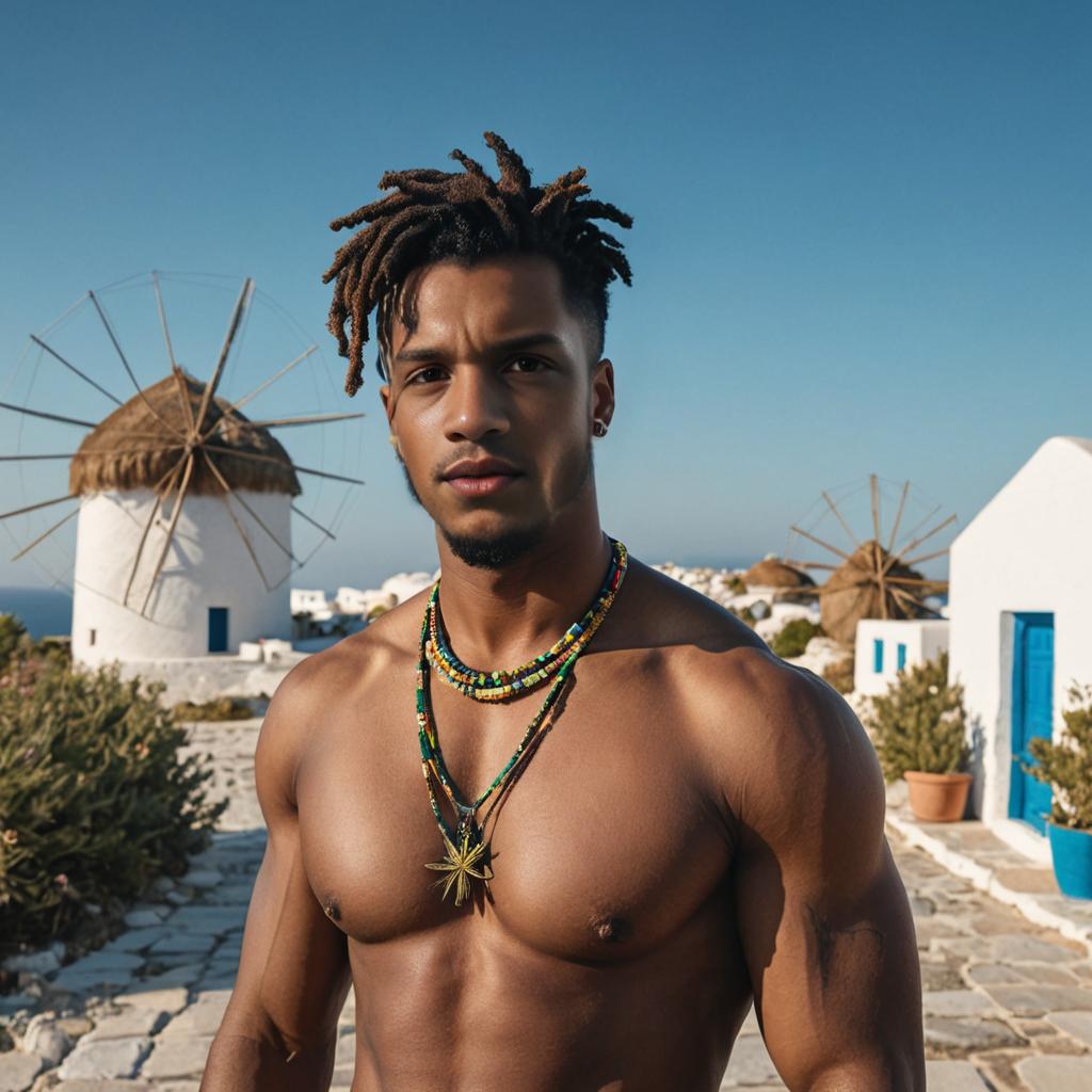 Strong Man with Necklace by Mykonos Windmills