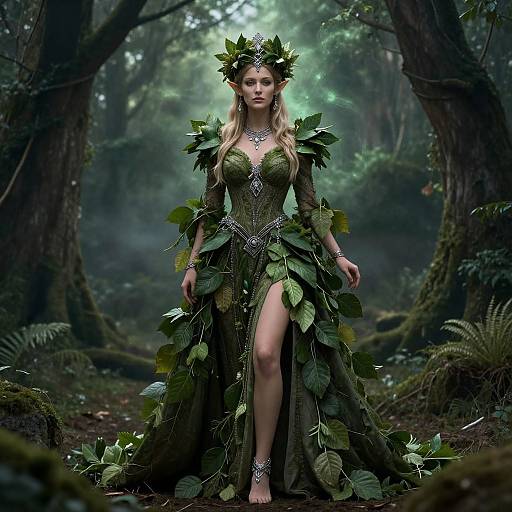Elven Forest Queen in Enchanted Woodland Fairy Tale Dress