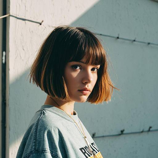 Portrait of Young Woman with Bob Haircut in Natural Light