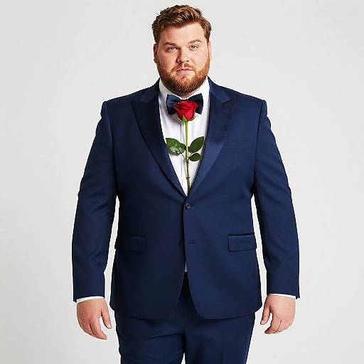 Plus Size Man in Blue Tuxedo Holding Red Rose - Fancy Dress