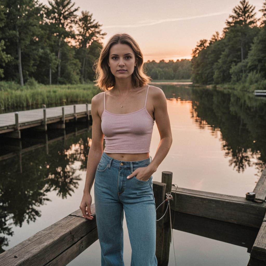 Contemplative Woman on Dock at Sunset