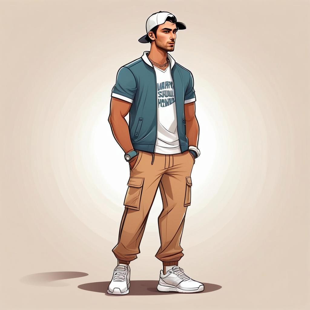 Young Man in Casual Streetwear Illustration Young Man in Casual Streetwear Illustration