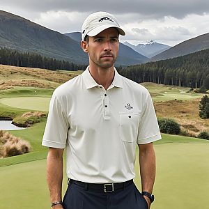 Stylish man on a golf course with mountains