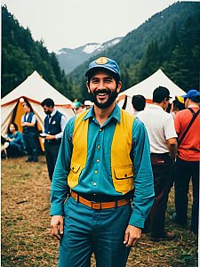 Man in Counselor Camp Poster Costume at Cosplay Party Outdoors
