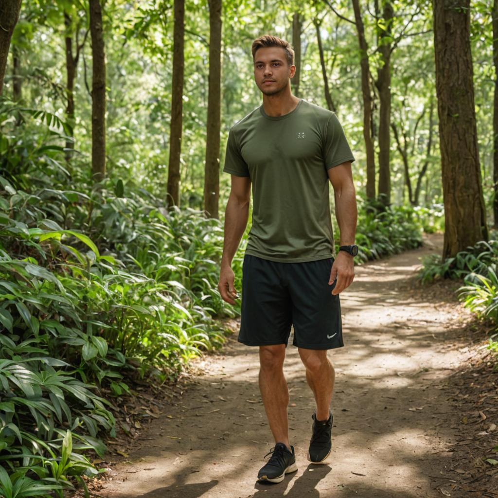 Man Enjoys Serene Forest Walk