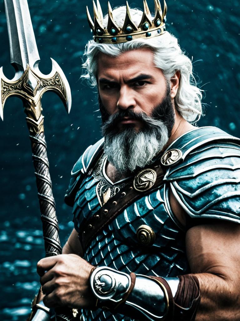 Poseidon Costume Adult Man with Crown and Trident in Mythical Armor