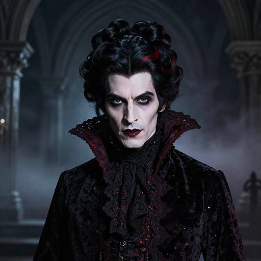 Gothic Vampire Man in Dramatic Dark Costume