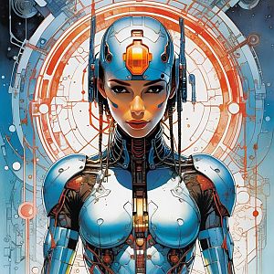 Futuristic Cyborg Woman with Metallic Armor