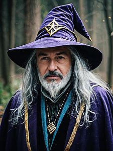 Man in Purple Wizard Costume with Cinematic Realism - Professional Cosplay Headshot