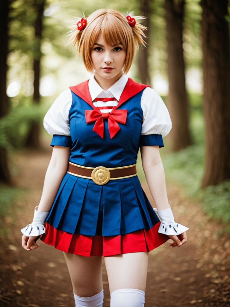 Hanamichi Ran Cosplay Woman in Sailor-Inspired Anime Outfit in Forest