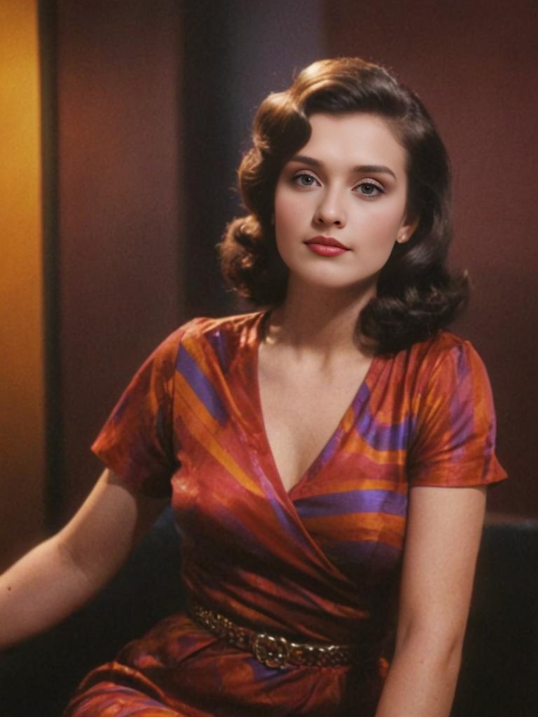 Vintage Glamorous Woman in Technicolor Dress