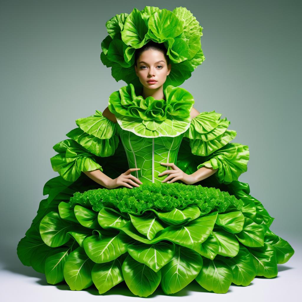 Fashion Portrait: Woman in Green Leaf Gown