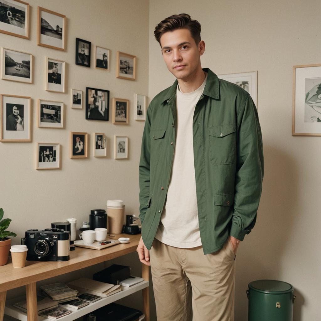 Stylish Man in Artistic Room with Cameras