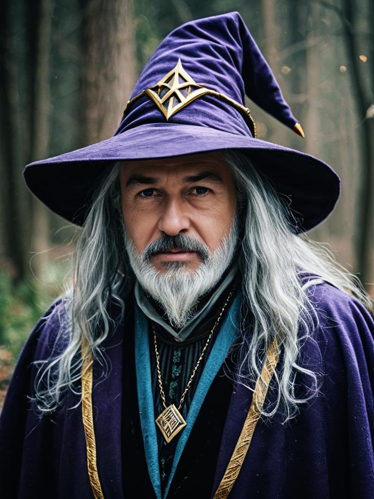 Man in Purple Wizard Costume with Cinematic Realism - Professional Cosplay Headshot