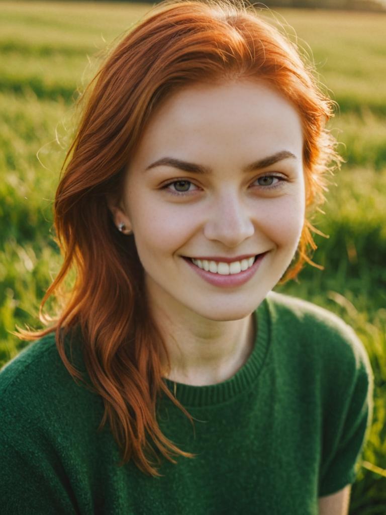 Smiling Irish Woman with Green Eyes and Red Hair