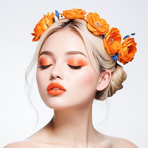 Close-up Portrait of Woman with Orange Flowers