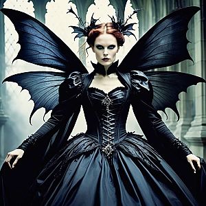 Dark Elegance: Woman with Bat Wings