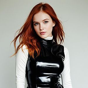 Young woman with red hair in black top
