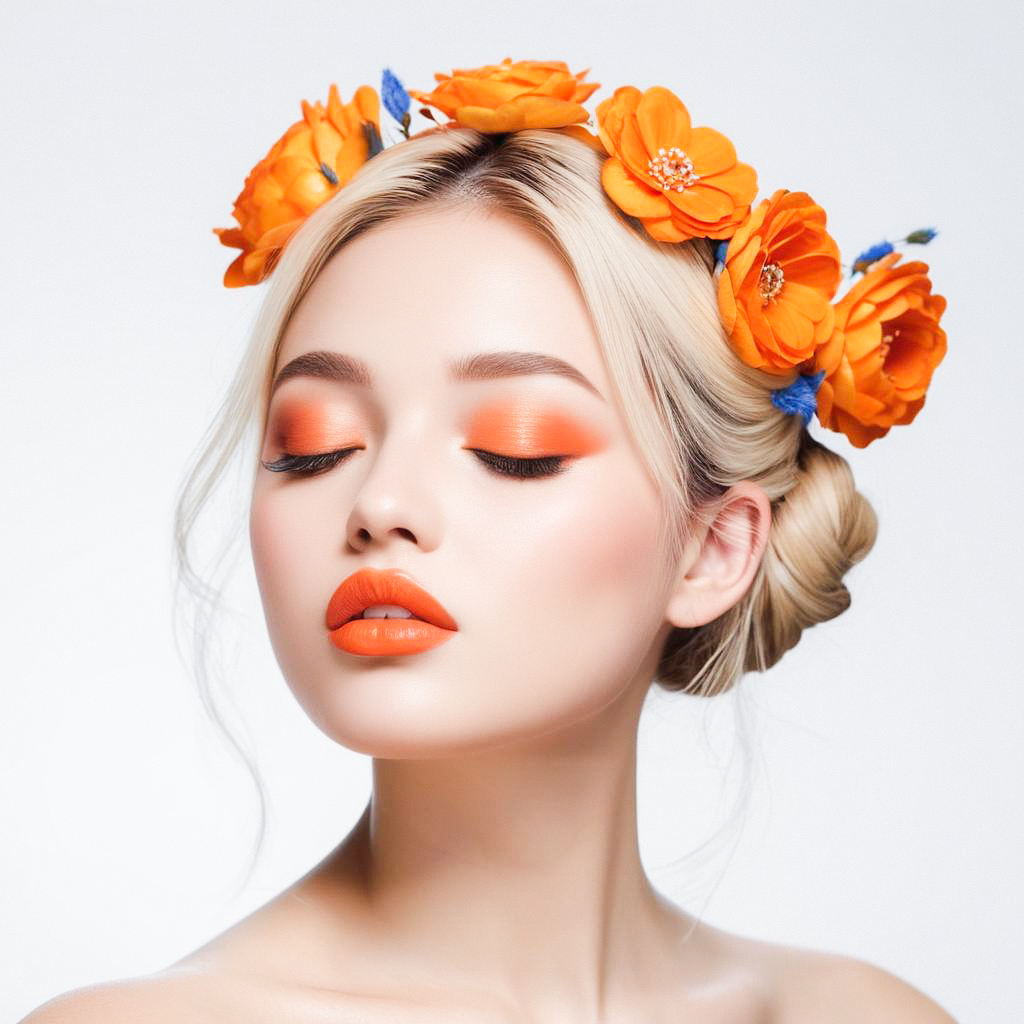 Close-up Portrait of Woman with Orange Flowers