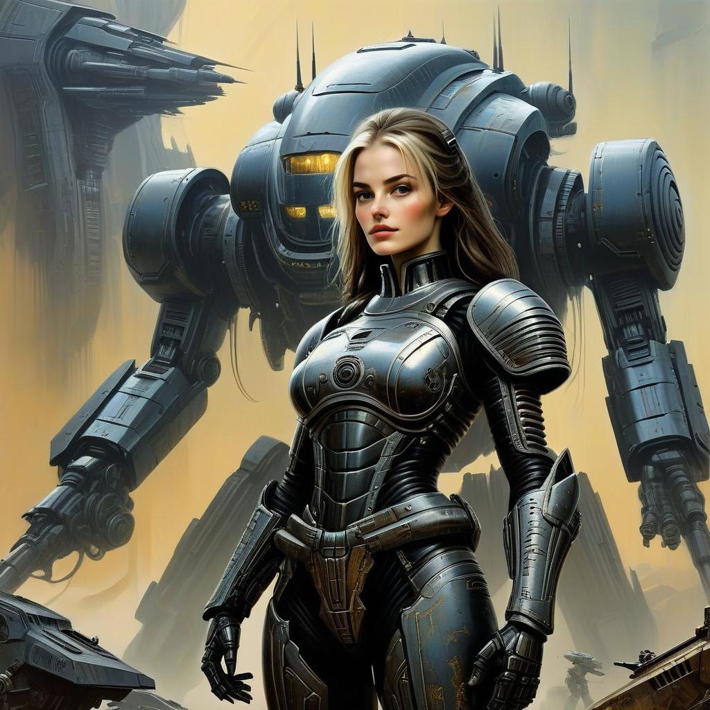 Futuristic Woman in Armor with Mech Robot Sci-Fi Digital Art