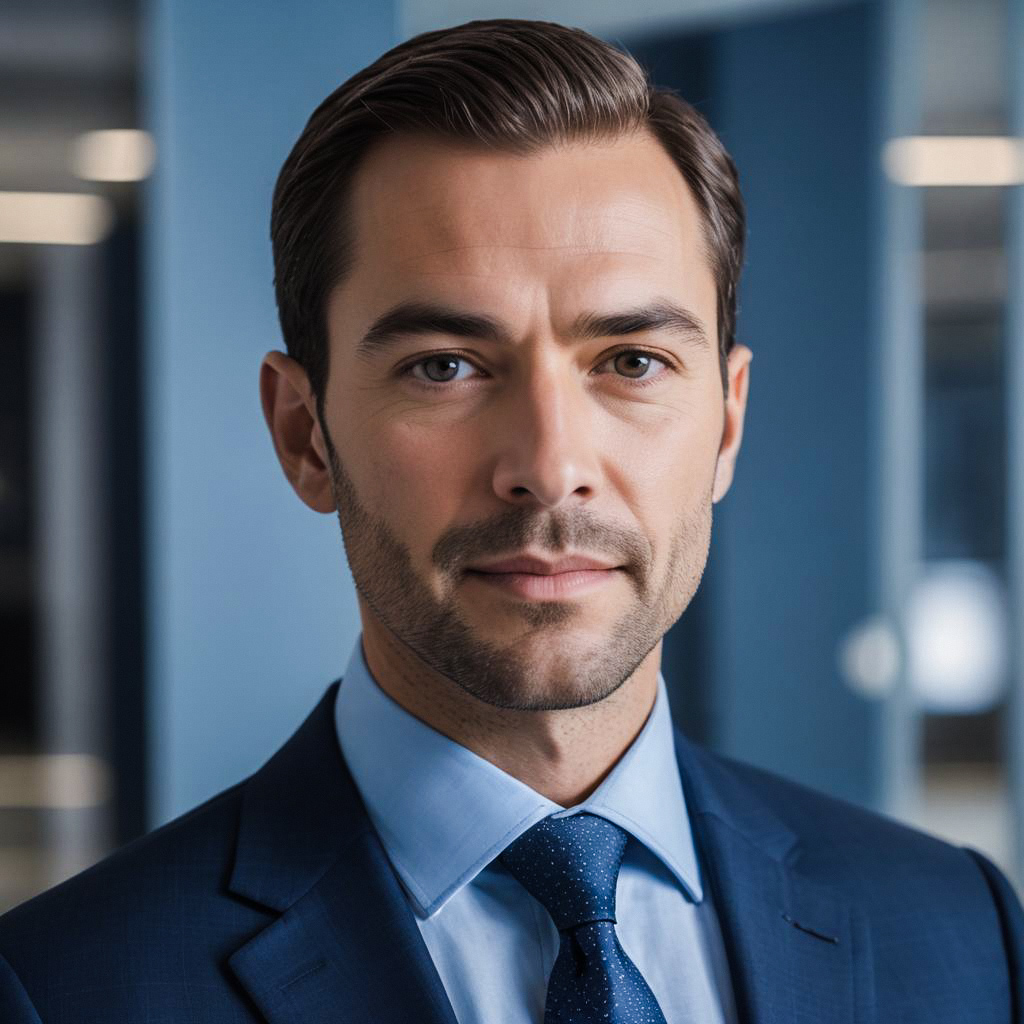 Confident Professional Man in Navy Suit Confident Professional Man in Navy Suit