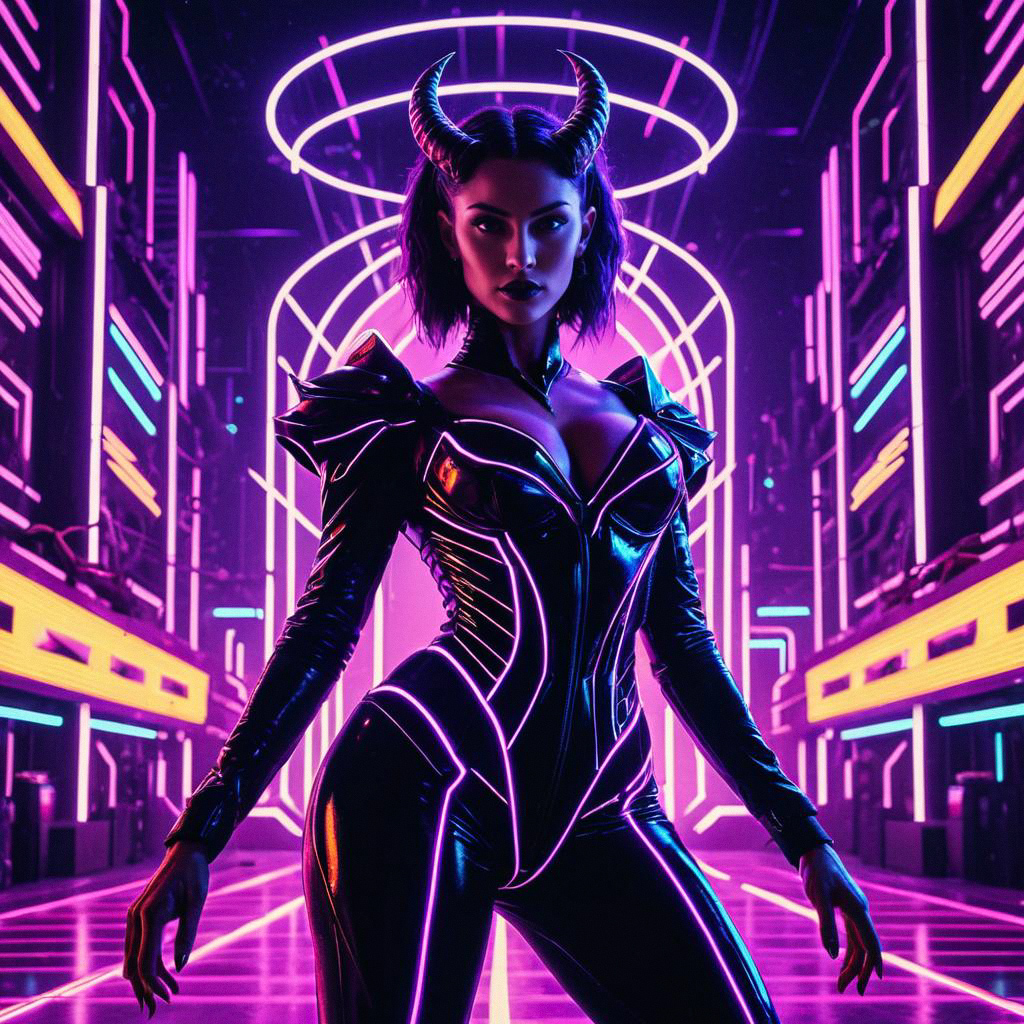 Futuristic Woman in Neon Cyberpunk Environment