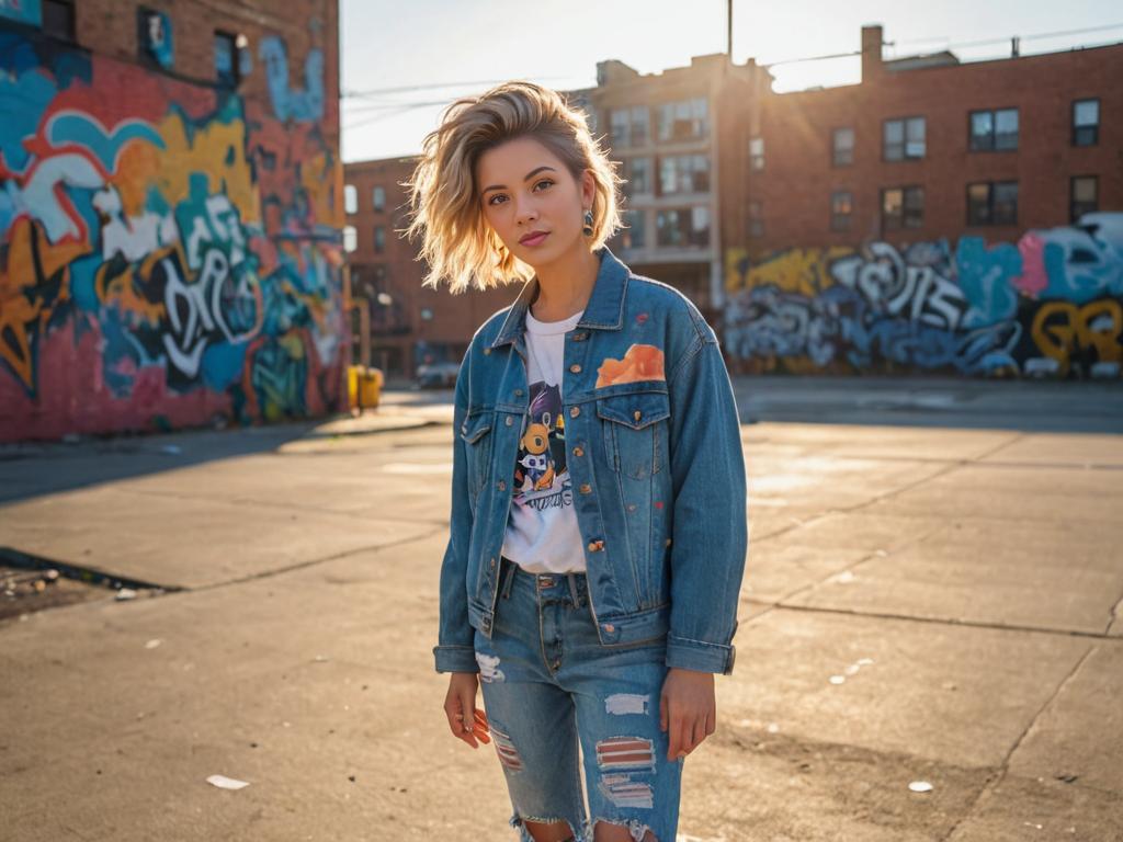 Stylish Woman with Wolf Cut in Urban Setting