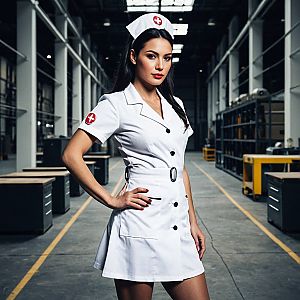 Confident Nurse in Modern Warehouse