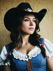 Woman in Cowgirl Fancy Dress Costume Cosplay Editorial Portrait