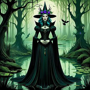 Mysterious Witch in Enchanted Swamp